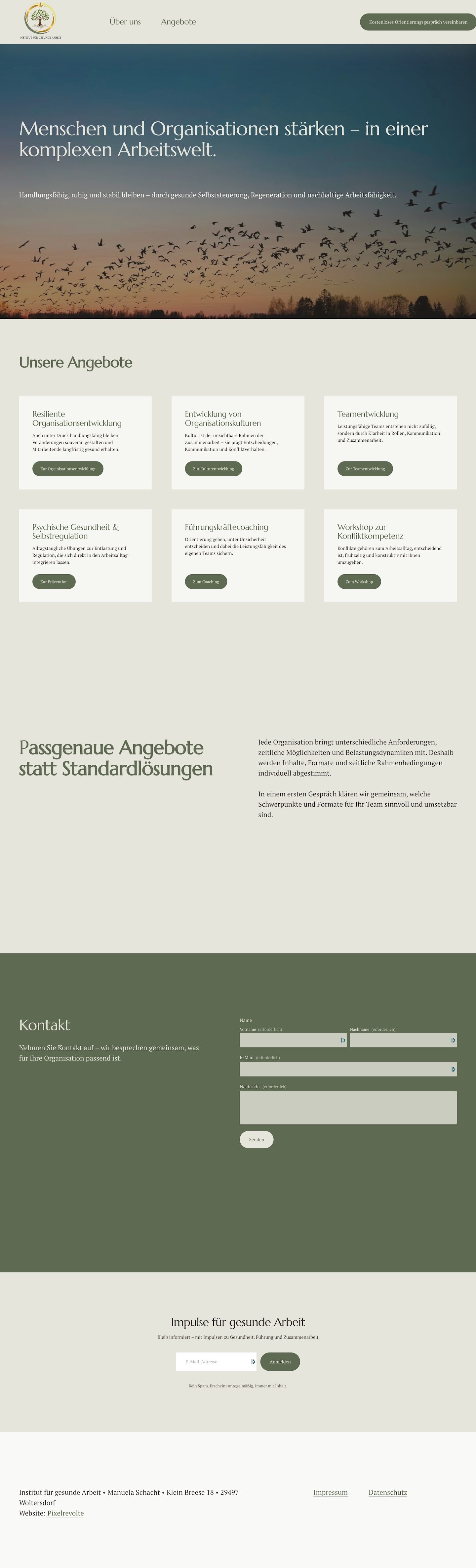 Website f&uuml;r Institut f&uuml;r Gesunde Arbeit: Gesamtansicht der Startseite