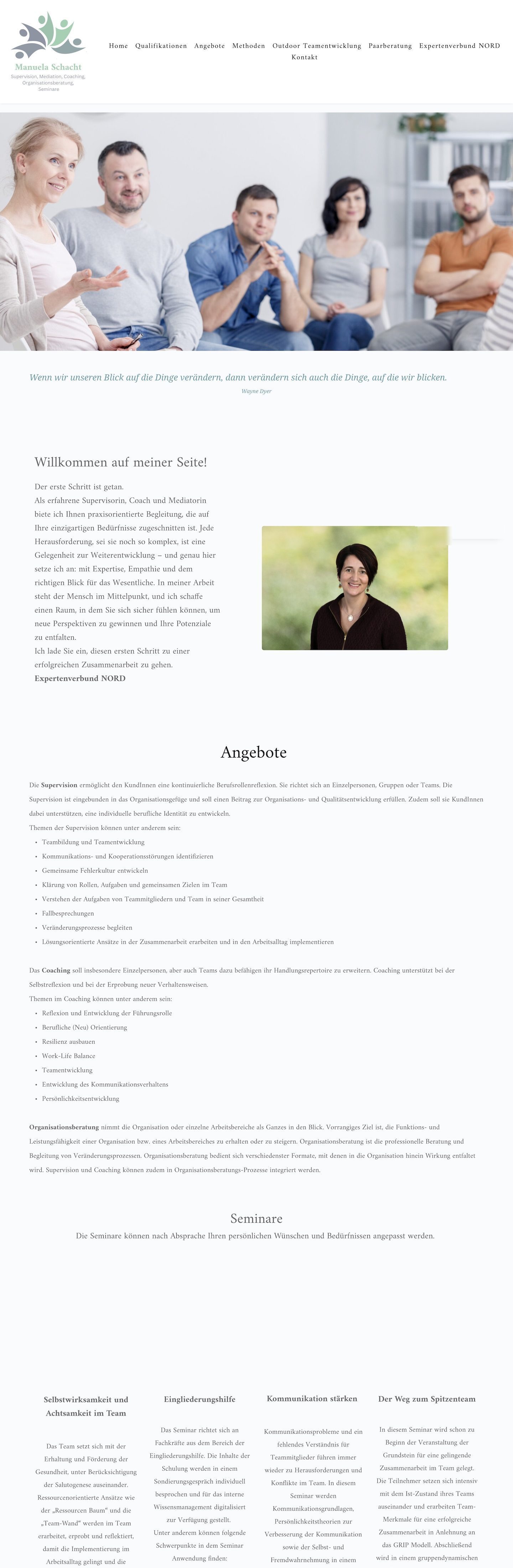Website f&uuml;r Manuela Schacht: Gesamtansicht der Startseite